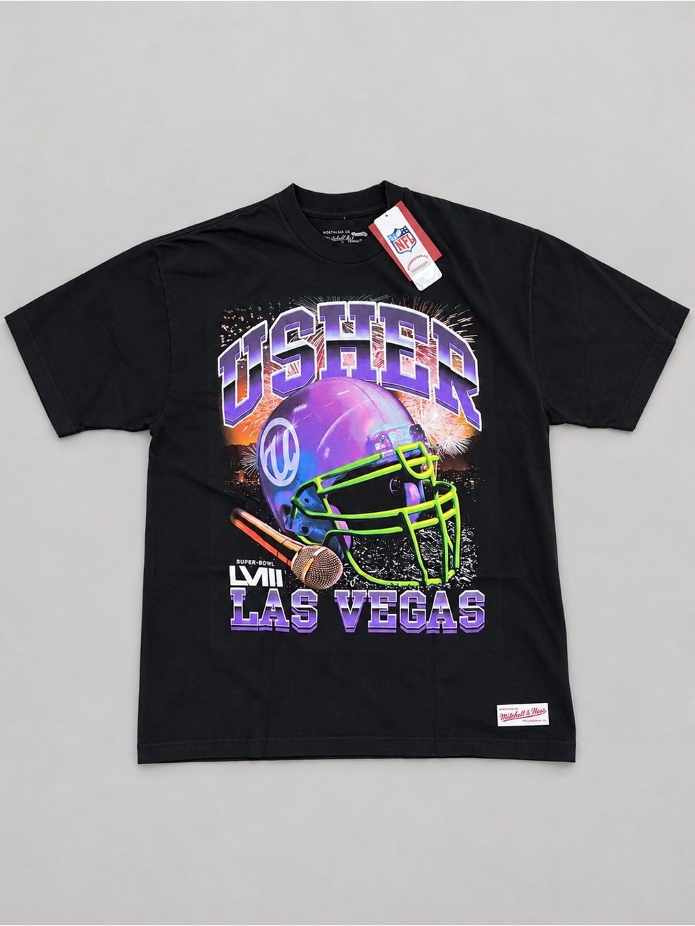 NFMitchell & Ness Usher Super Bowl LVIII Las Vegas Graphic T-Shirt Black Size L